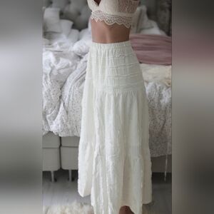 Choklate Paris Cream Boho Lace Ruffle Granola Girl Skirt Coquette Cowgirl NEW